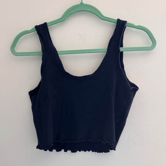 Front Button Cropped Navy Tank - Picture 3 of 3